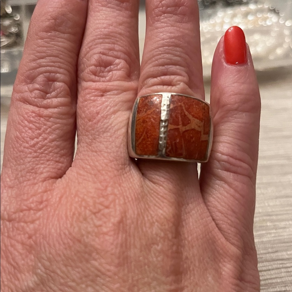 Silpada Silver Ring with Bold Orange Stone